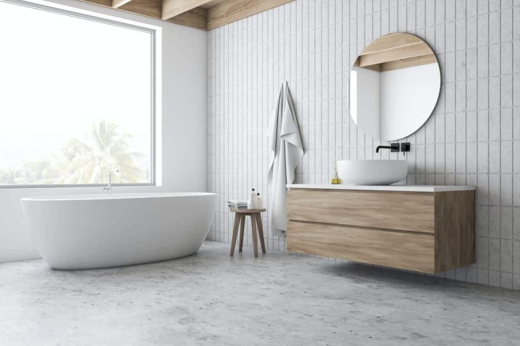 what color walls go with gray tile bathroom