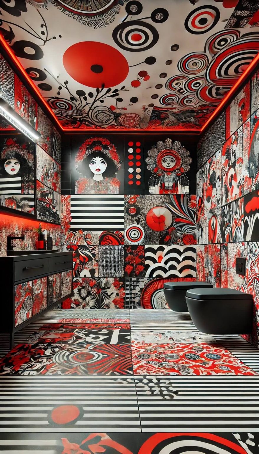 10 Dramatic Red and Black Bathroom Designs for Daring Decorators (2024)