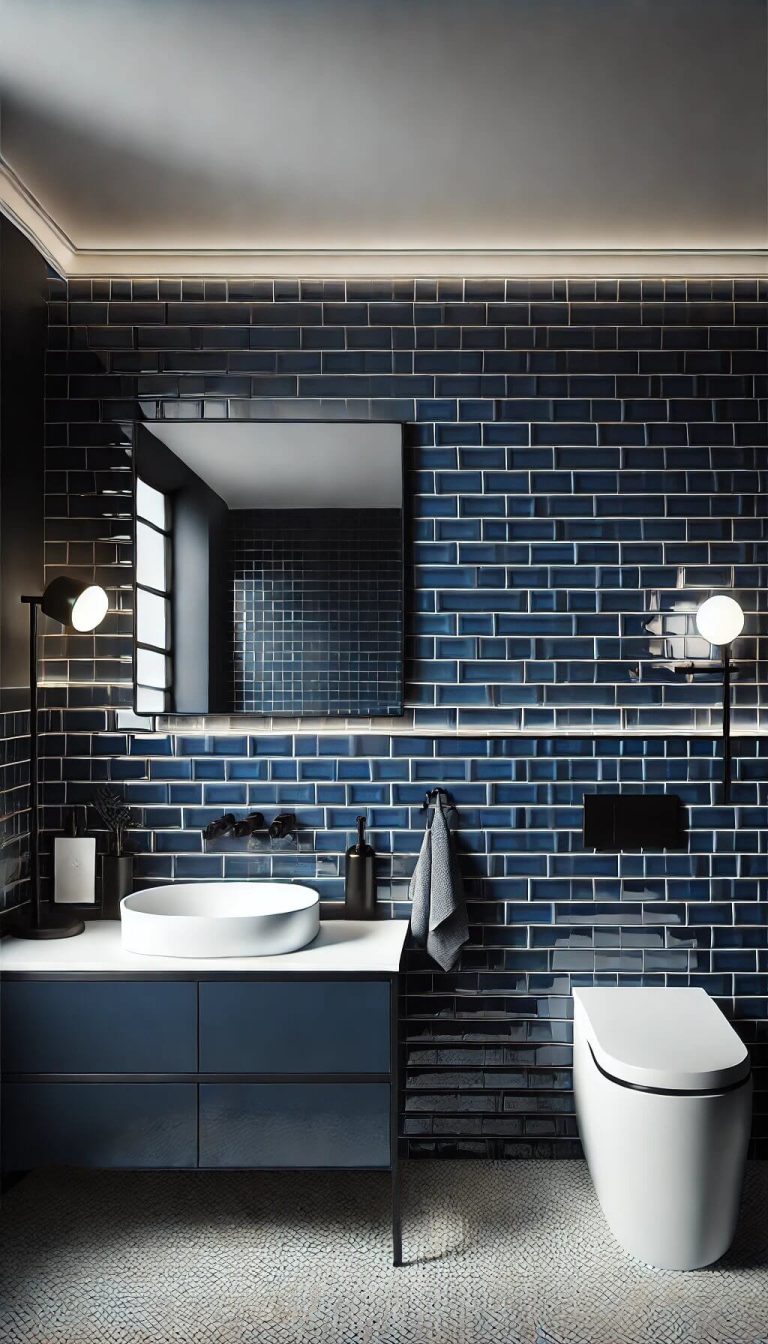 45+ Bold Navy Blue Bathroom Ideas That Make a Statement | FarmFoodFamily