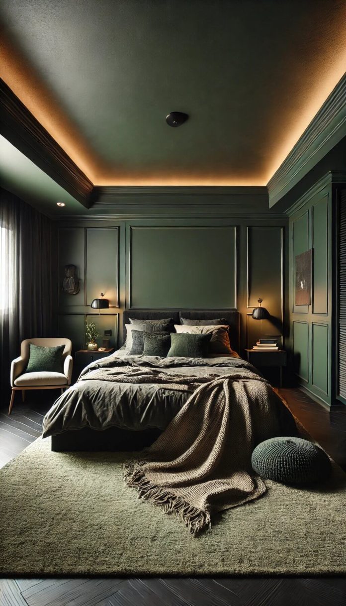Dark Green Bedroom Walls And Ceiling